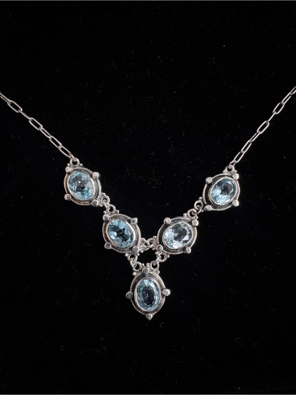 Vintage 925 Sterling Silver Blue Topaz or Aquamarine Necklace. - Picture 6 of 7